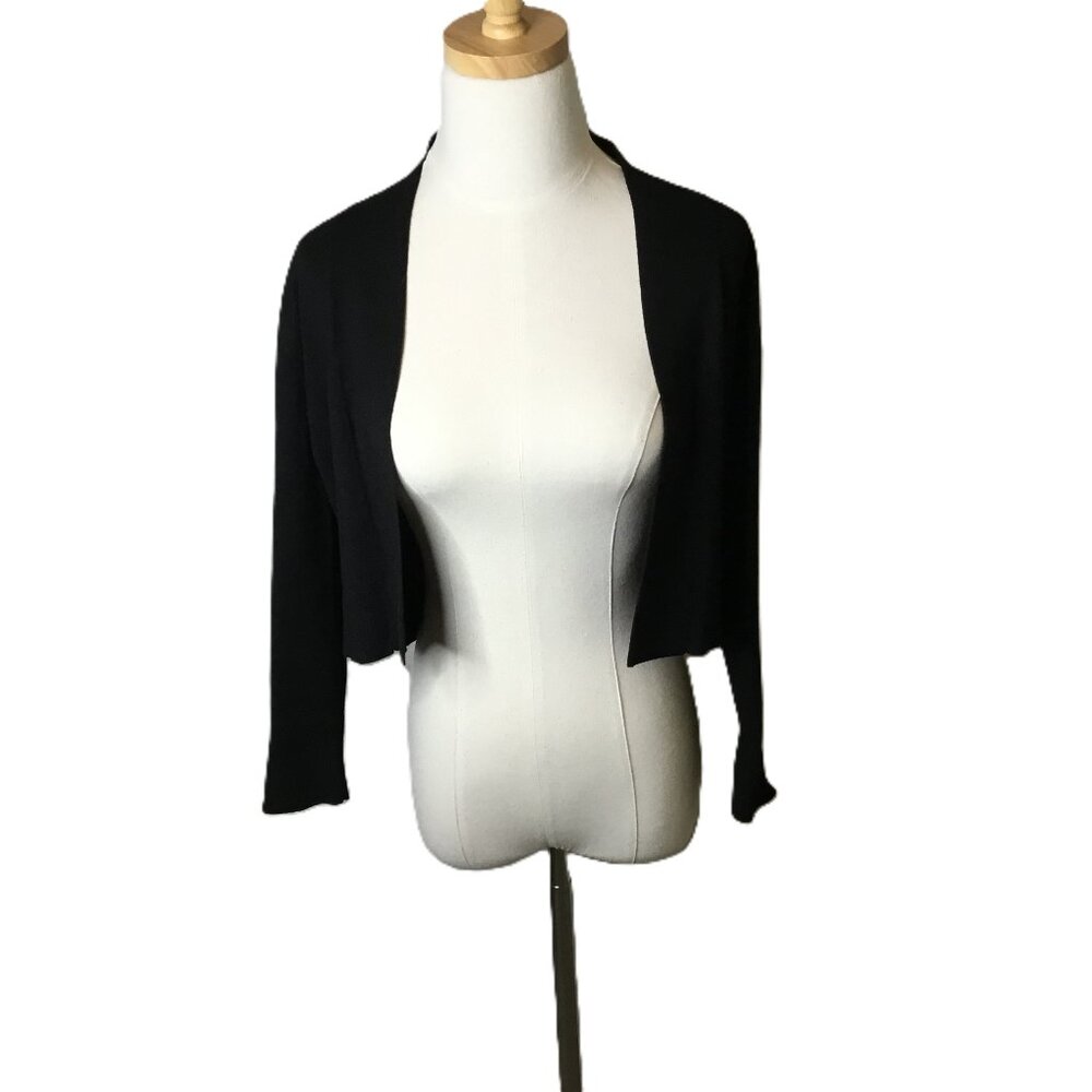 Calvin Klein Black Cropped Open-Front‎ Cardigan Size Medium 3/4 Sleeved